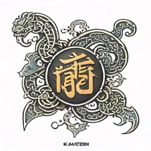 a chain tattoo design with the word kaizen Japanese characters combined tattoo design idea