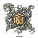 a chain tattoo design with the word kaizen Japanese characters combined tattoo design idea