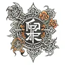 a chain tattoo design with the word kaizen Japanese characters combined tattoo design idea