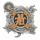 a chain tattoo design with the word kaizen Japanese characters combined tattoo design idea