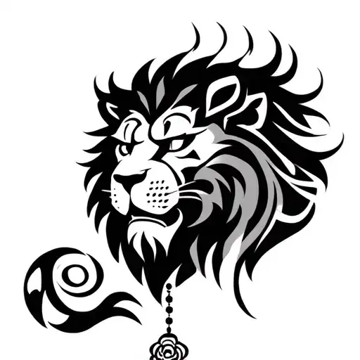 A Maori tribal lion, for a right shoulder and pectoral. with a rosary tattoo design idea