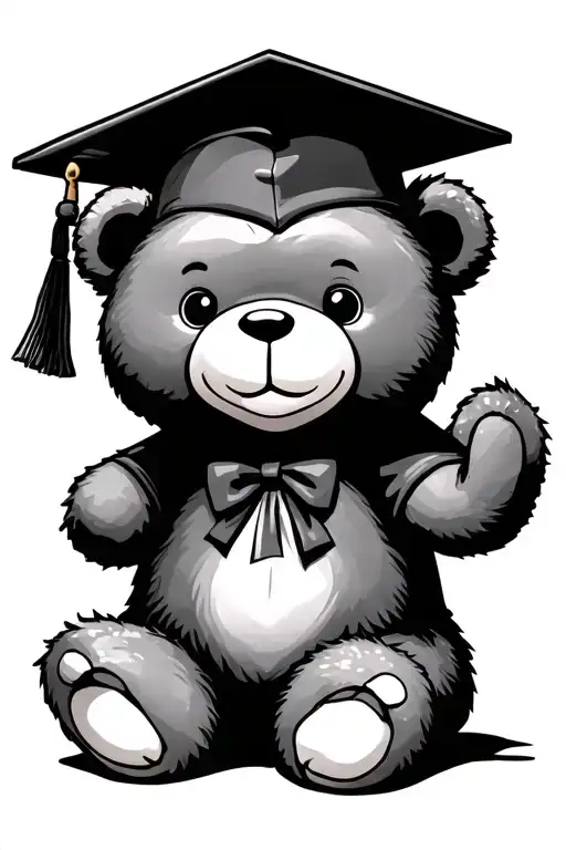 cute teddy bear wearing graduation cap tattoo design idea
