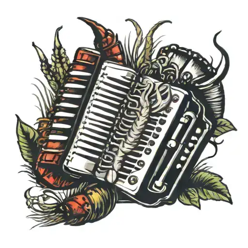 Accordion, Crawfish, Fleur de lis in a bayou tattoo design idea