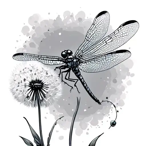 dragonfly with dandelion blowing tattoo design idea