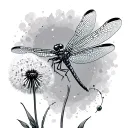 dragonfly with dandelion blowing tattoo design idea