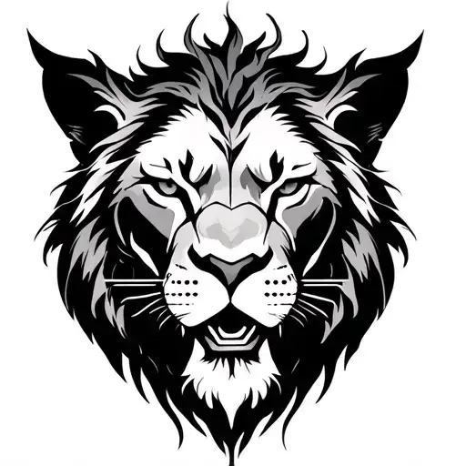 "Black ink tattoo design, minimal, on forearm, cyberpunk theme""Line art lion tattoo for chest, masculine, sharp detail tattoo design idea