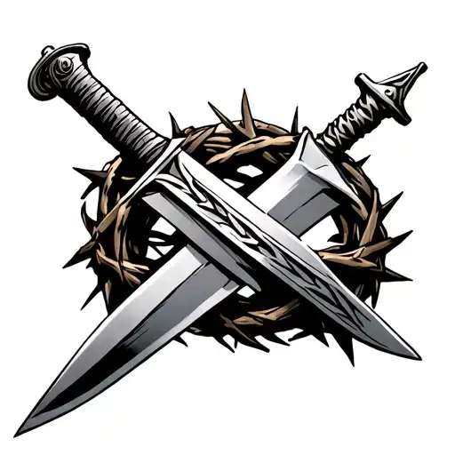 a sword with the crown of thorns wrapped around it. simple tattoo design idea