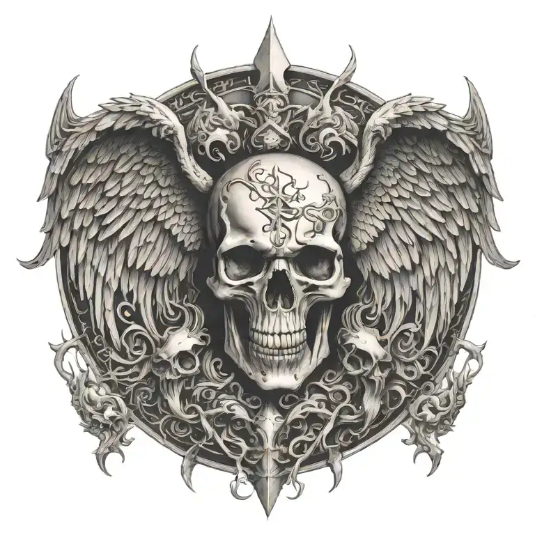 death angel love family strength courage bravery honor demon tattoo design idea