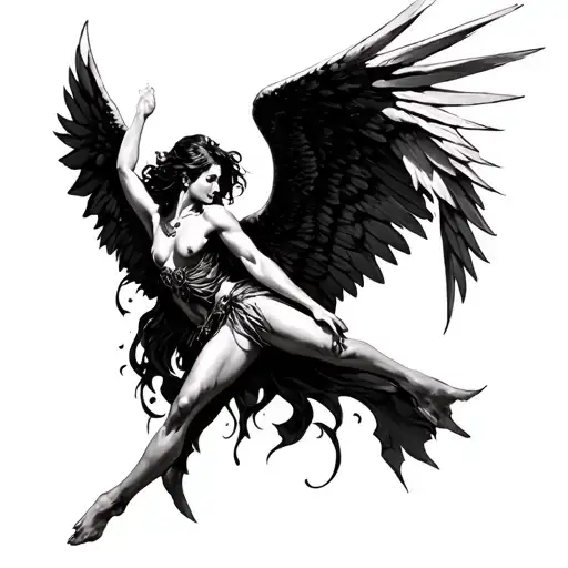 Gothic Fallen Angel fighting tattoo design idea