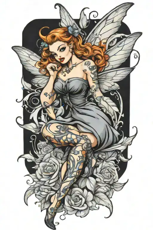 pinup fairy modern fantasy style tattoo design idea