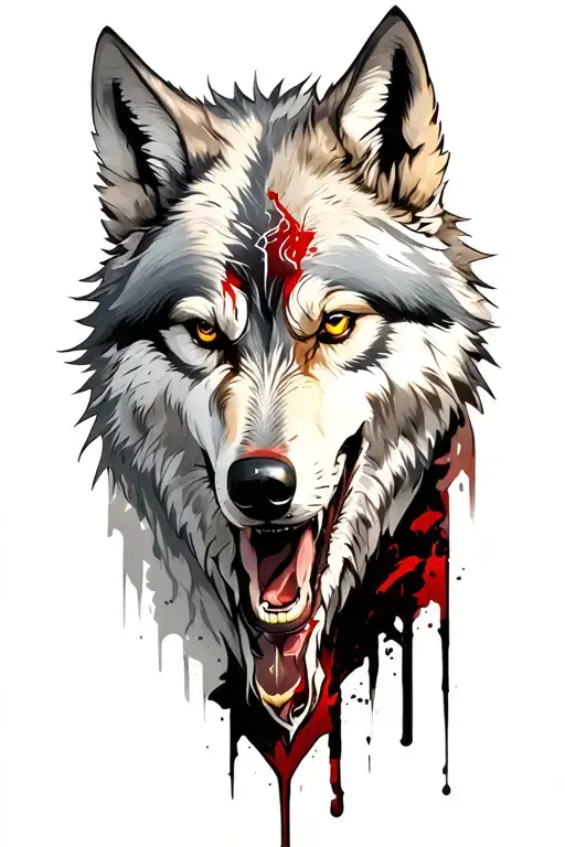 combine a muslim man warrior and a wolf into one design,full of scars and despair.design should be loud and bold tattoo design idea