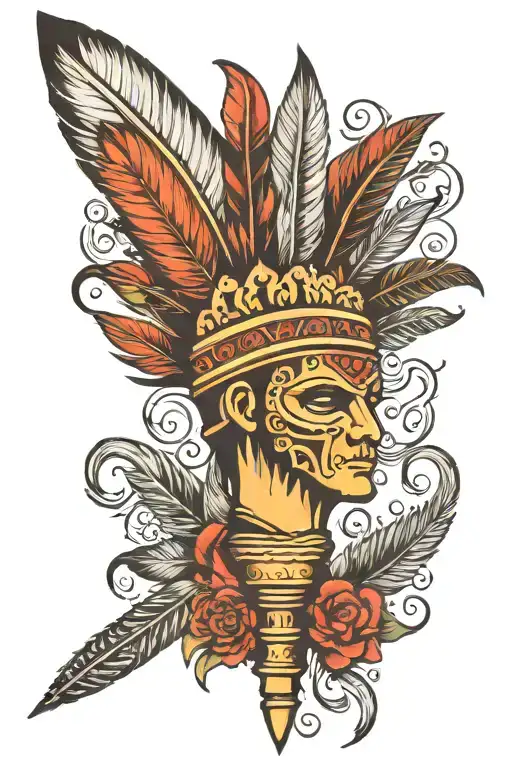 torch with Indian feather head surrounded tattoo design idea