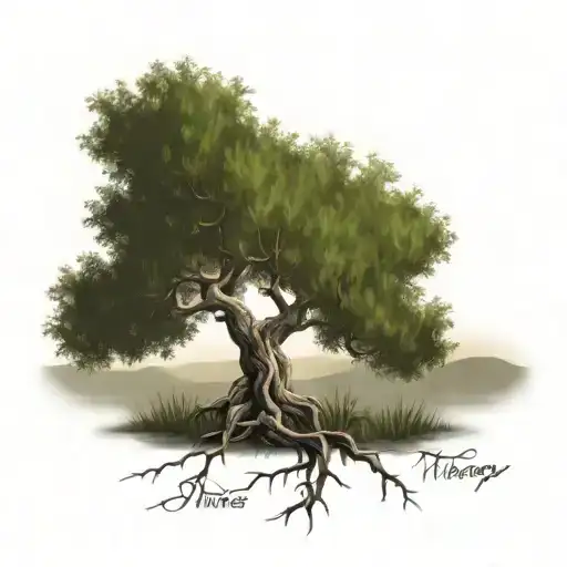 olive tree with roots spelling the words "Olive Tree Therapy" tattoo design idea
