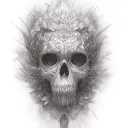 Give me a skull design with a lotus flower that looks good on the hand and is easy to do and has no shadow. tattoo design idea