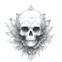 Give me a skull design with a lotus flower that looks good on the hand and is easy to do and has no shadow. tattoo design idea