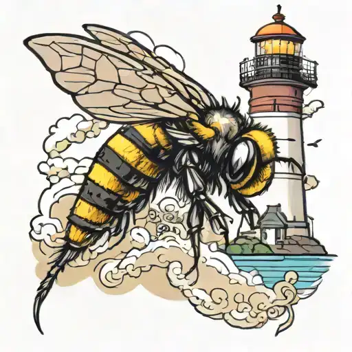  bumblebee flying lighthouse tattoo design idea