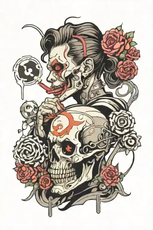 cyberpunk and suminagashi laugh now cry later tattoo design idea