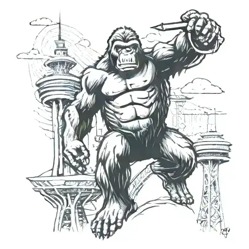 king kong on the space needle tattoo design idea