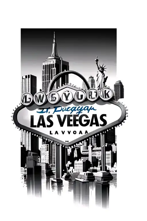 Las Vegas sign, New York City skyline, empire state building, Statue of Liberty, st Louis, gateway arch,  Nashville, cou tattoo design idea