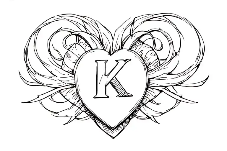 letter k padlock heart tattoo design idea
