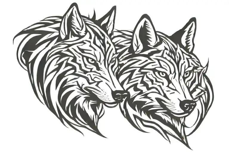 two wolf head tattoo design idea