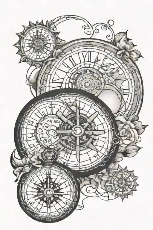 gypsy wheel with compassie and worldmap tattoo design idea