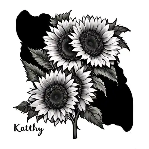 sunflowers surrounding the name kathy tattoo design idea