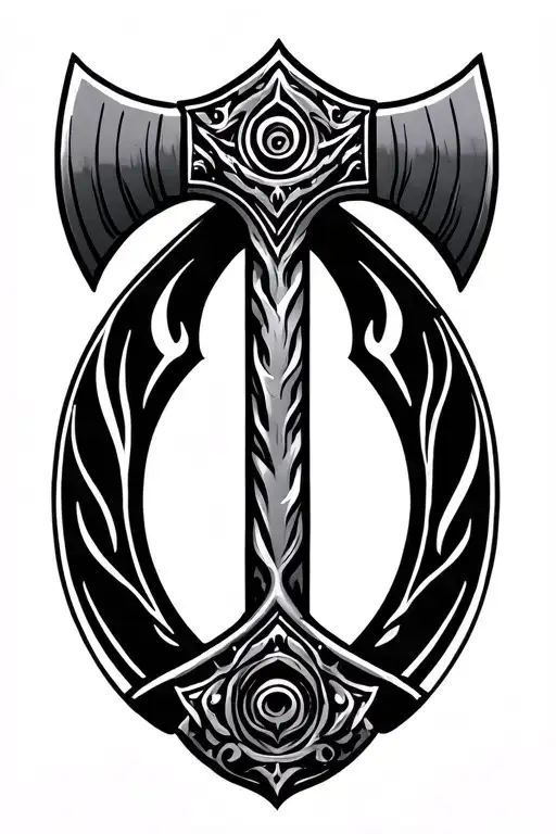 2-headed axe and Pluto glyph  tattoo design idea