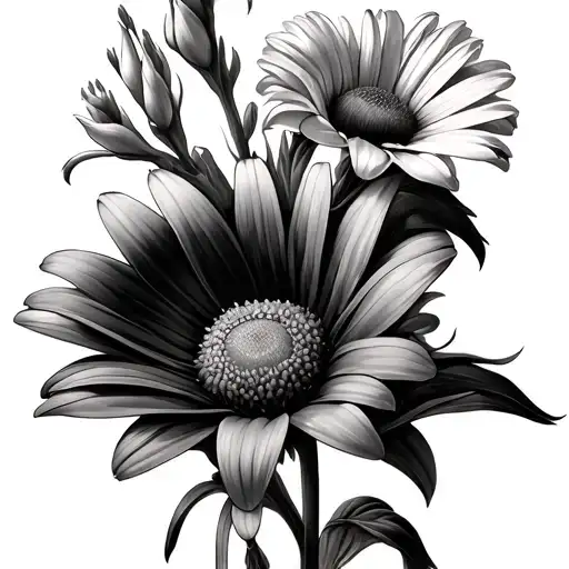 Daisy And Gladiolus tattoo design idea