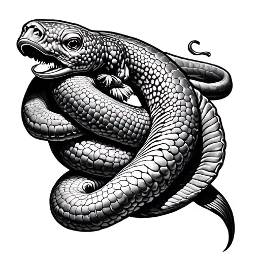 scuba diver with moray eel wrapped tattoo design idea