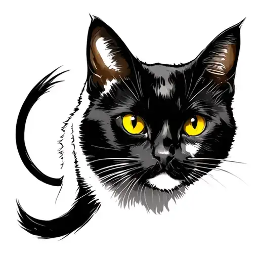 One white cat with a black tail and a black cat with yellow eyes tattoo design idea