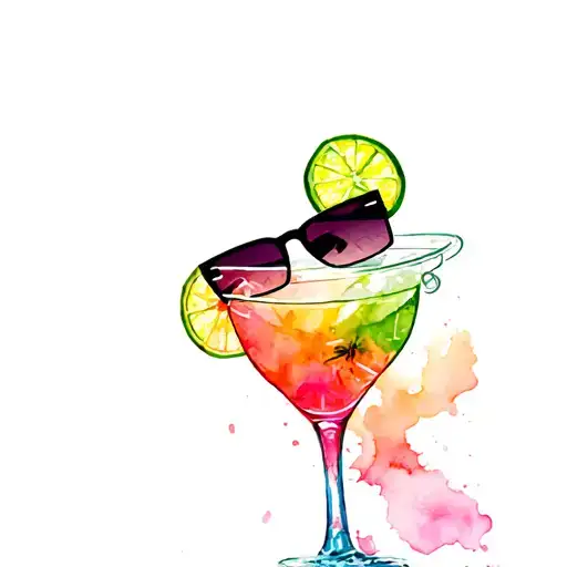 Margarita glass with Gucci sunglasses and a flip flop sandal tattoo design idea