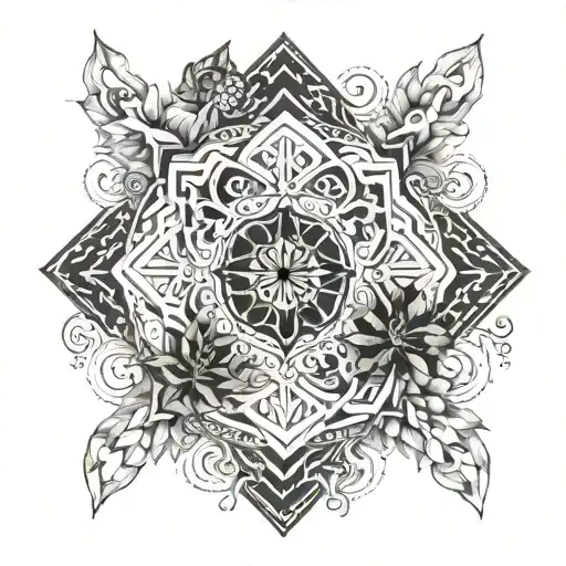 Create a tattoo design that combines elements of patchwork and Greek art, with a focus on intricate patterns and geometric shapes tattoo design idea