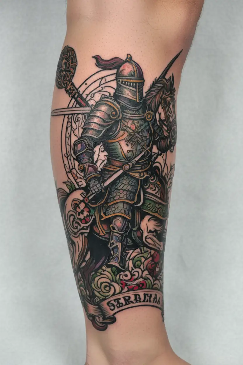 serbian knight holding a sword tattoo design idea