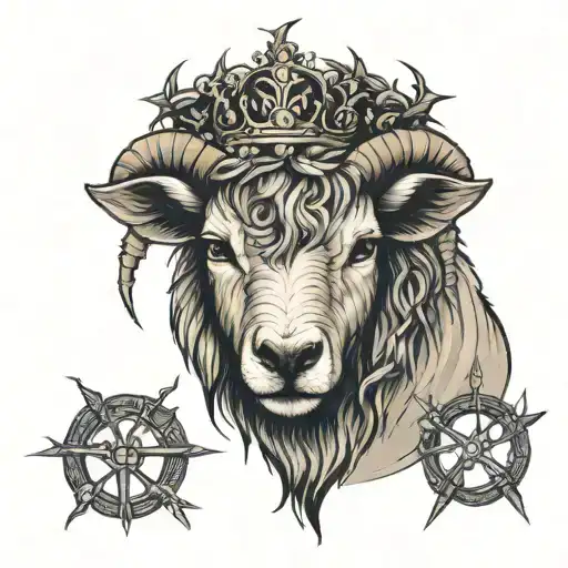 lamb with a crown of thorns and a scar on its eye  tattoo design idea
