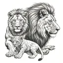 lion and 2 cubs playing tattoo design idea