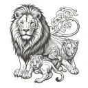 lion and 2 cubs playing tattoo design idea