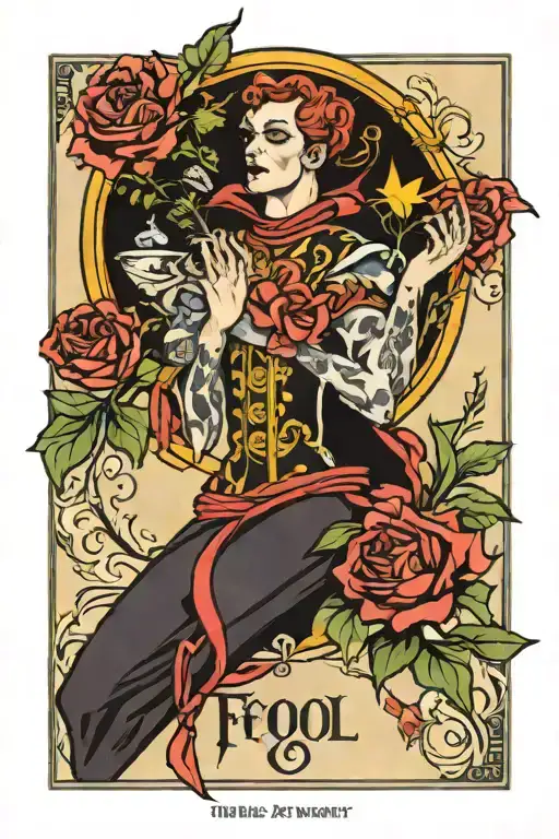 The fool tarot card, color bouquet tattoo design idea