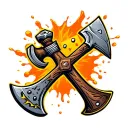 battle axe with  dice in the handle splashes of bold colours  tattoo design idea