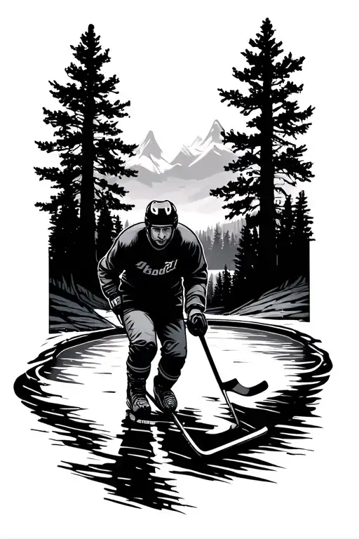 pond hockey with landscape scene no people posing tattoo design idea