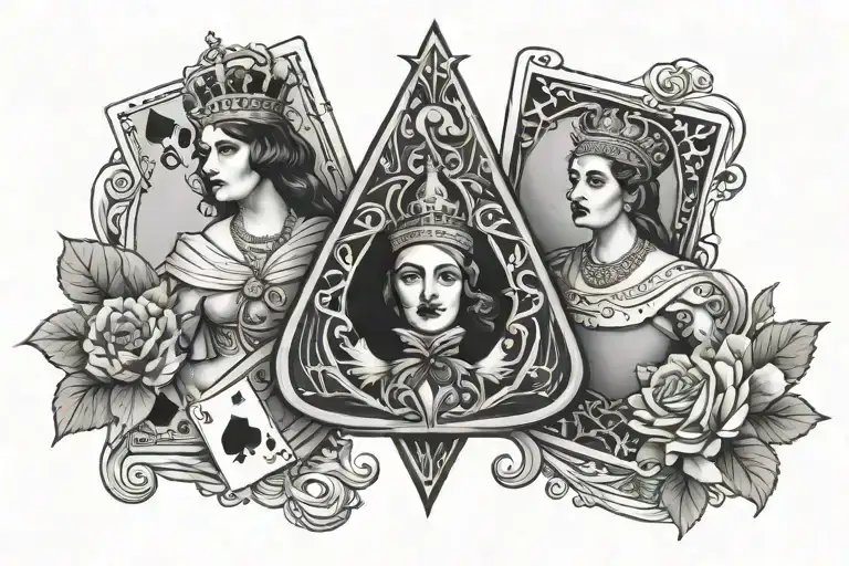 queen of spades and puffin soaring tattoo design idea