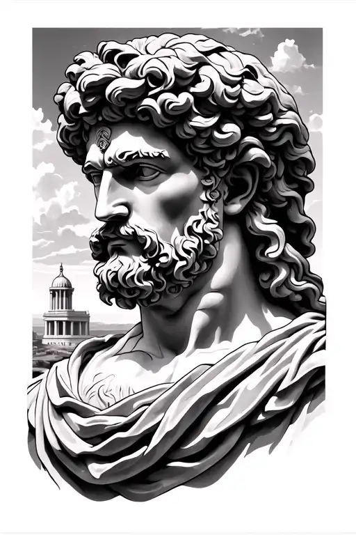 Greek god with penshaw monument building tattoo design idea