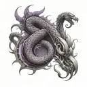 Create a vibrant tattoo combining snakes and dragons in a futuristic outer space with a dominant palette of purple and r tattoo design idea