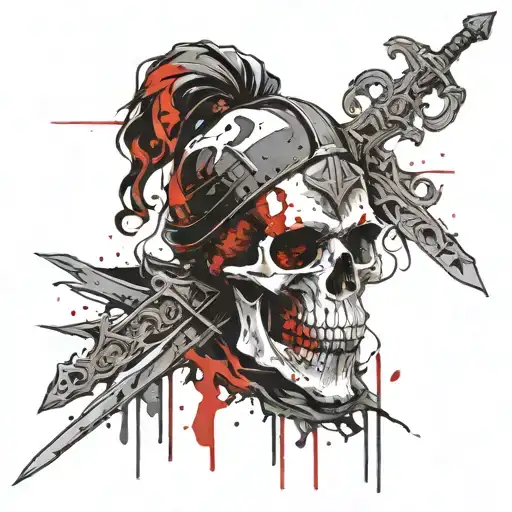 A skull on the background of a knight with a sword  tattoo design idea