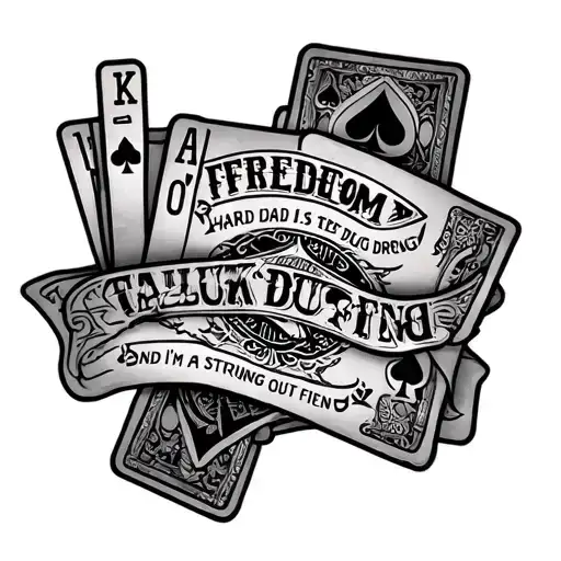 poker cards, state of Texas, "freedom is a hard luck drug and I'm a strung out fiend" tattoo design idea
