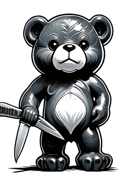 vengful gummy bear holding knife tattoo design idea
