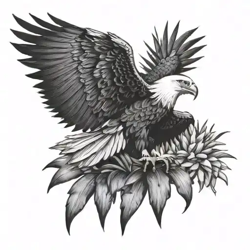 Eagle and Agave plant in a black tattoo design idea