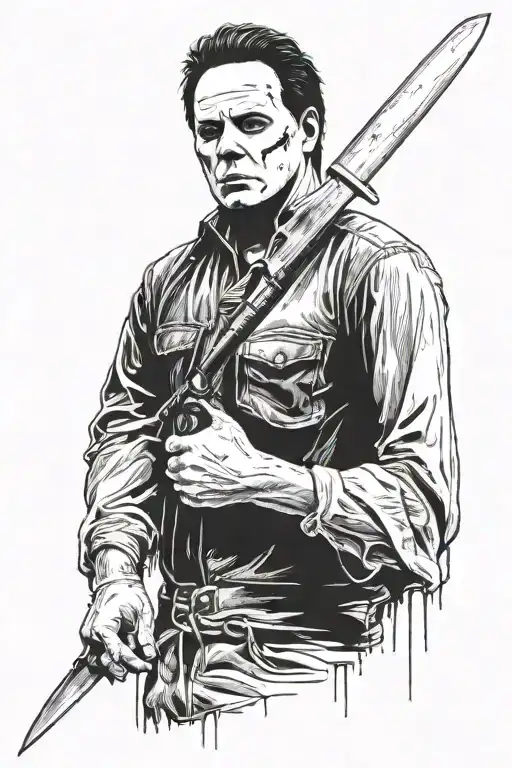 full body Michael Myers with knife calf tattoo design  tattoo design idea