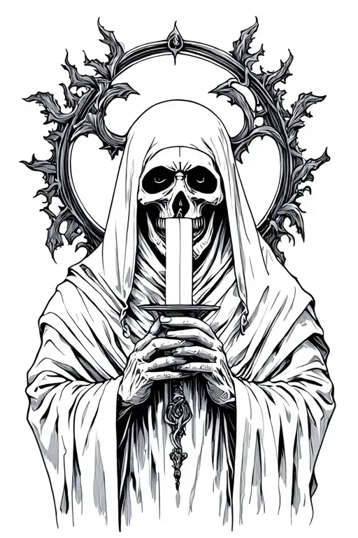 grim reaper holding candels tattoo design idea