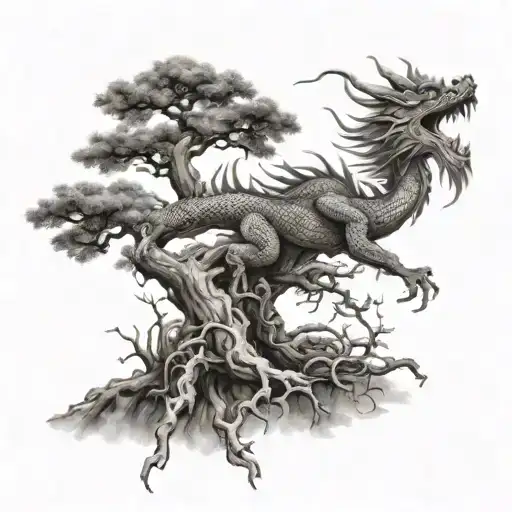 The Chinese dragon is dead tree tattoo design idea